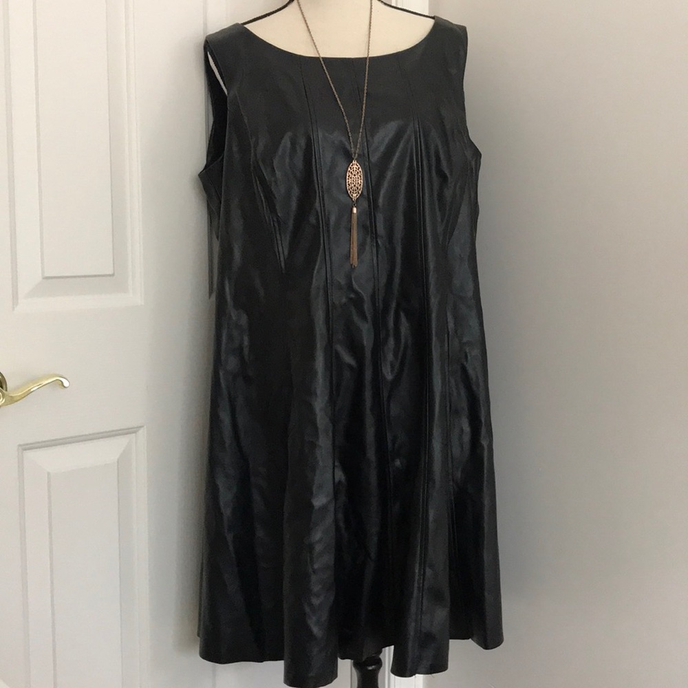 Katherine H faux “leather” swing shift dress